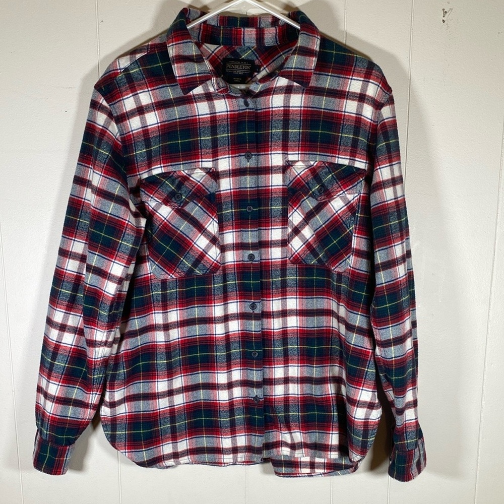 Pendleton Cotton Elbow Patch Flannel Shirt Size L… - image 1